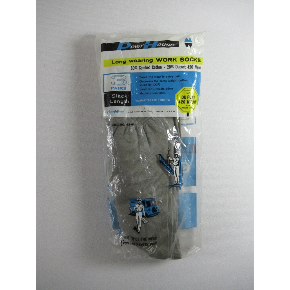 Vintage Montgomery Ward Work Socks Gray Men Size 11.5